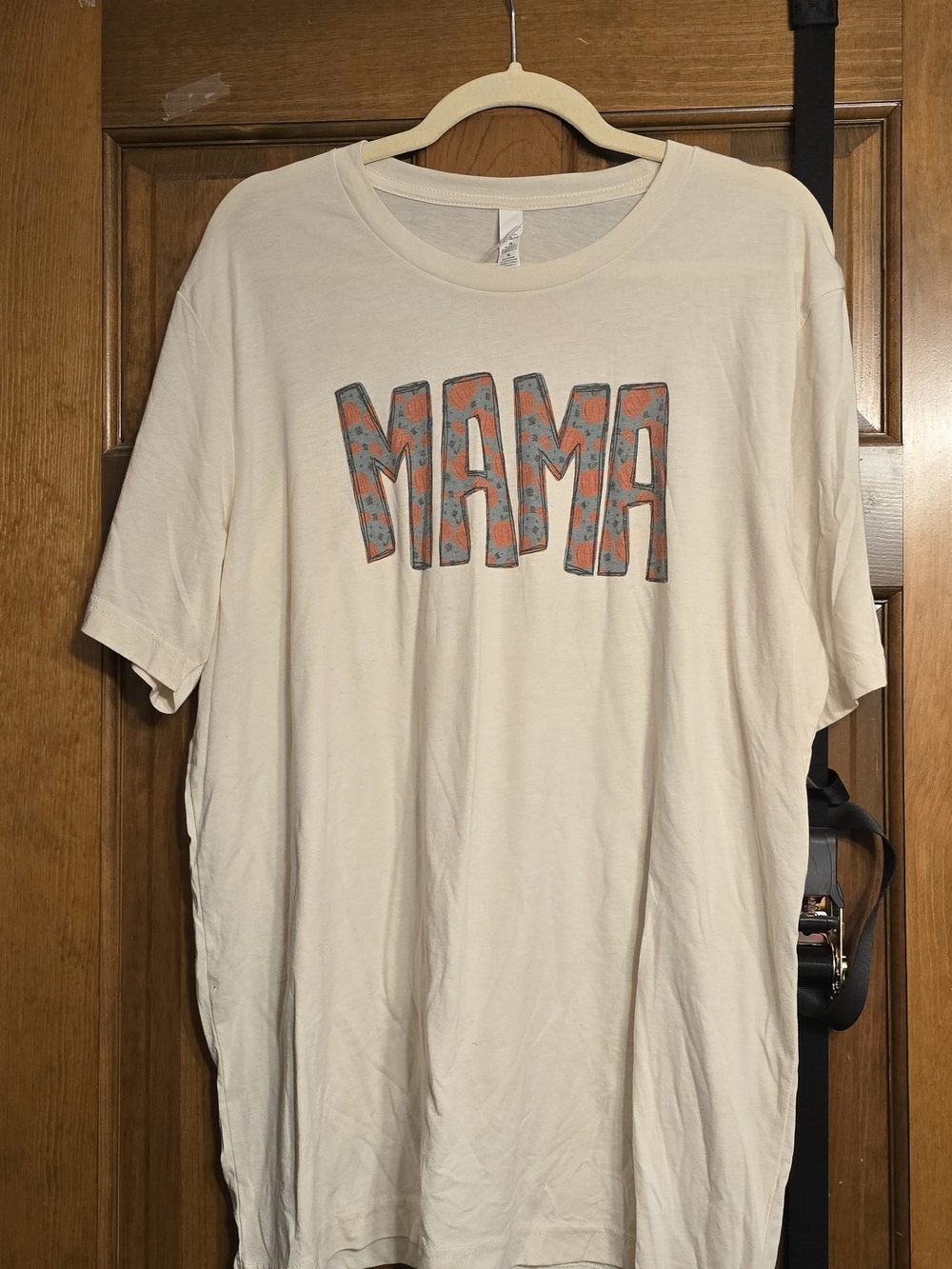 Mama Pumpkin Graphic Tee in Cream with Blue & Orange Print